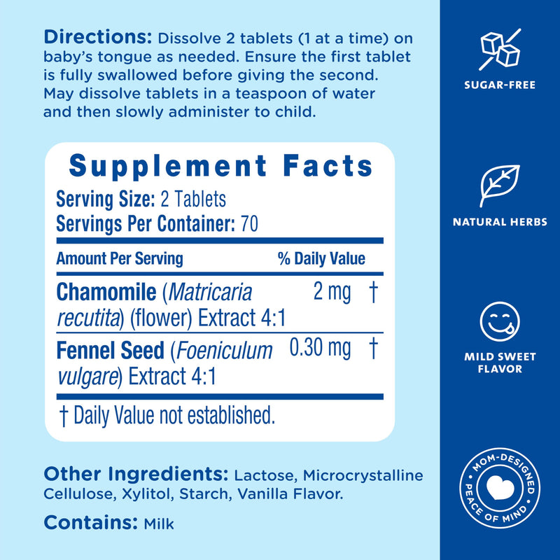 [Australia] - Mommy's Bliss Little Gums Soothing Oral Tablets, Great for Teething Babies, Benzocaine-Free & Sugar-Free, 2 Months+, 1 Bottle (140 Tablets) 