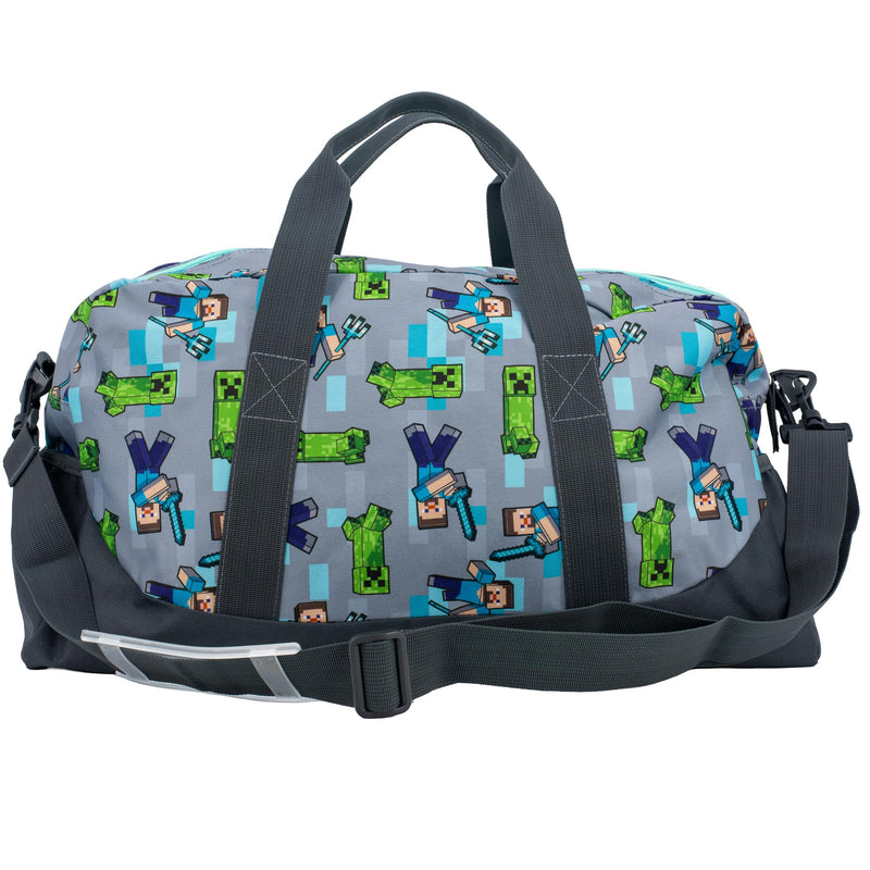 Minecraft Duffle Bag, 16 inch Travel Sleepover Weekender Bag for Girls & Boys, Green/Gray Grey