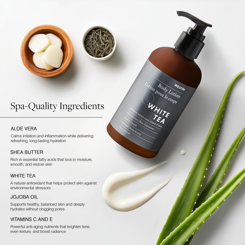 Westin White Tea Aloe Body Lotion | Hotel Spa Cream | Daily Hydration | Hand Lotion Pump | 8 oz Signature Scent Skin Moisturizer 8 Fl Oz (Pack of 1)