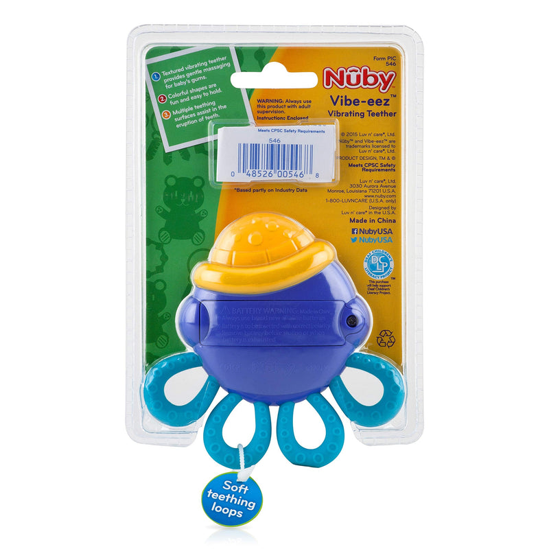 [Australia] - Nuby Vibe-eez Vibrating Teether - Battery Powered - Textured Surface and Easy to Grasp Toy for Baby Teething Relief - 3+ Months - Octopus 