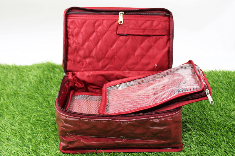 atorakushon Combo Satin Makeup Pouches Vanity Jewellery Traveling Organizer Storage Box Cosmetic carry it along anywhere easily For Women Maroon