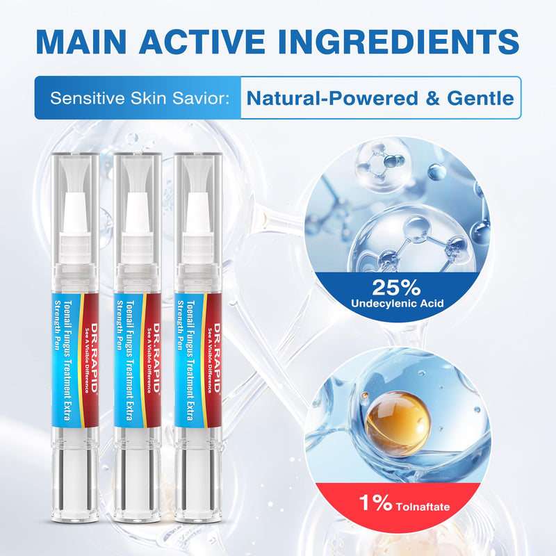 Toenail Fungus Treatment Extra Strength - DR.RAPID Toenail Fungus Treatment Pen with 25% Undecylenic Acid & Tolnaftate, Ideal for Fungus Treatment for Damaged Nails & Fingernails 5ml/0.18FLOZ 3Pcs 1 Fl Oz (Pack of 3)