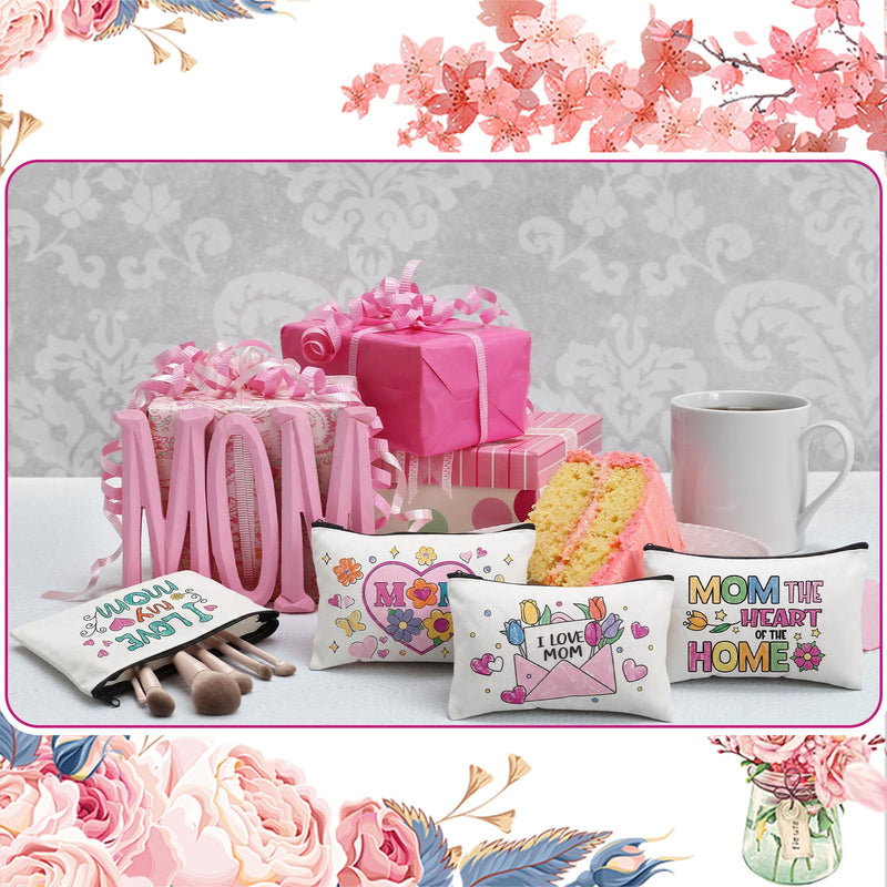 24 PCS Mother's Day Crafts Kit Women Makeup Bag Color Your Own Inspirational Quotes Canvas Cosmetic Bags DIY Make Your Own Art Project for Mom Grandma Gifts Mother's Day Travel Activities