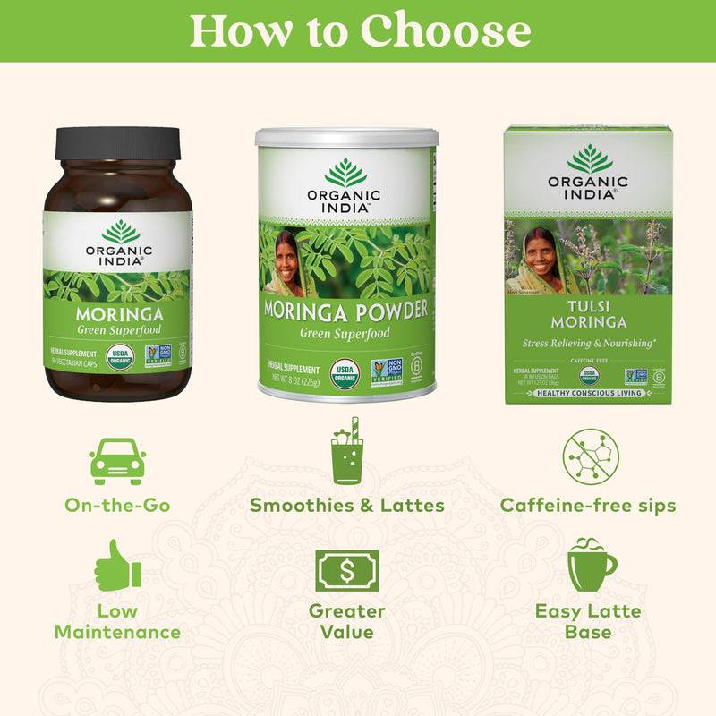 ORGANIC INDIA Moringa Powder - Moringa Oleifera Leaf Herbal Supplement, Green Superfood, Nutrient Dense, Pure Plant Protein, Vitamin A, E, K, Iron, Calcium, Fiber, Vegan, USDA Certified Organic - 8 oz 8 Ounce (Pack of 1)