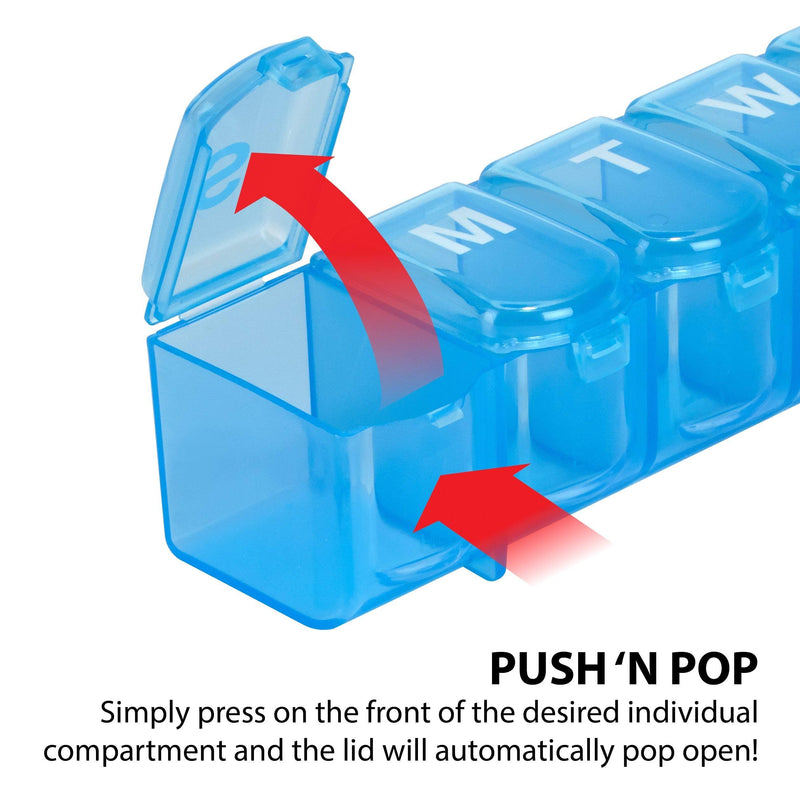 EZY DOSE Weekly (7-Day) Pill Case, Medicine Planner, Vitamin Organizer Box, Large Push N' Pop Open Compartments, Convenient and Easy to Use, Color May Vary, BPA Free | Vitamin & Prescription Medicine Case, Push N' Pop Open Compartments, Convenient & Ea...