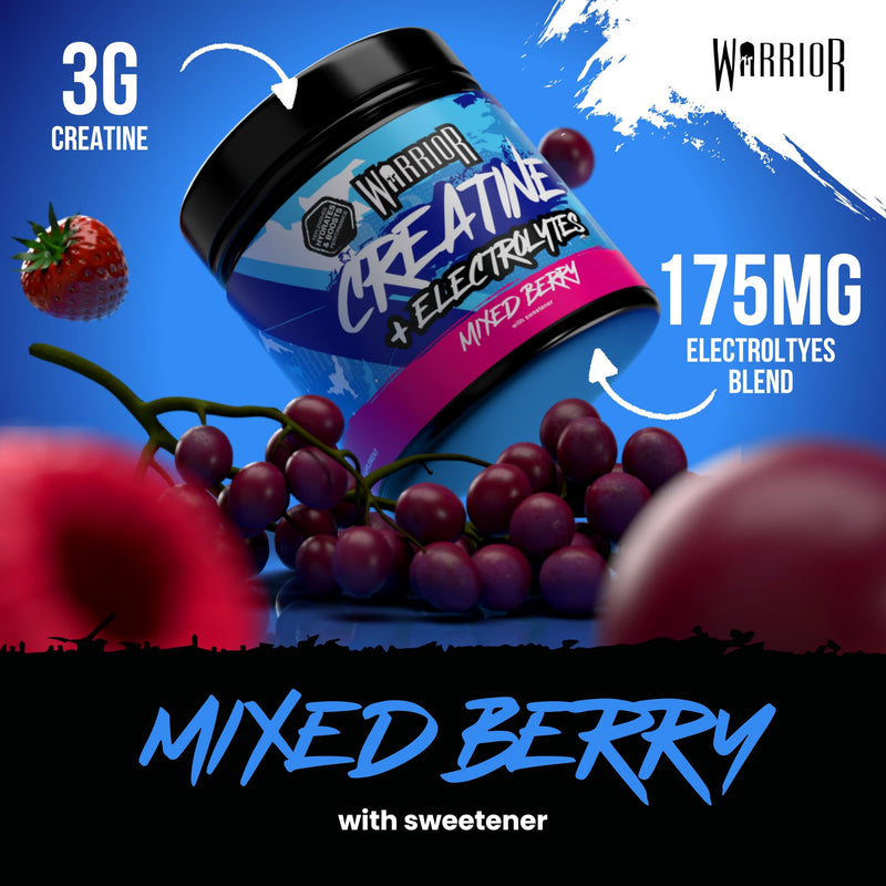 Warrior Creatine Monohydrate + Electrolytes 360g (112 Servings) – Creatine & Electrolyte Powder Drink – Micronised Creatine Powder for Strength, Performance & Hydration – Mixed Berry | 112 Servings, Micronised Creatine Powder, For Strength, Performance...