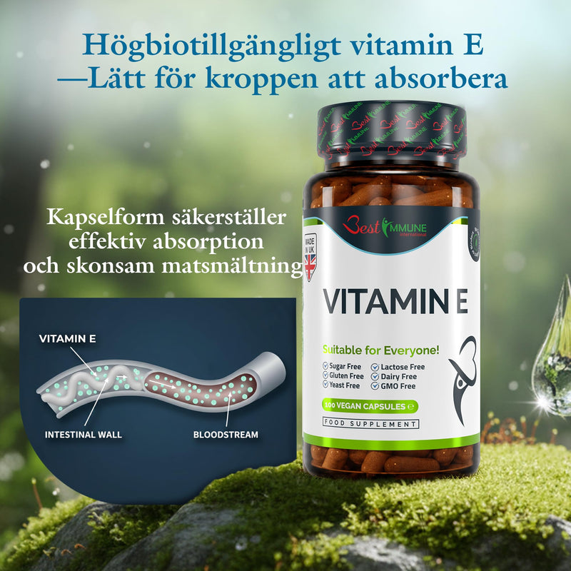 Best Immune, 100% Vitamin E 500iu Improved Formula 100 Vegan Capsules Highest bioavailability 100 count (Pack of 1)