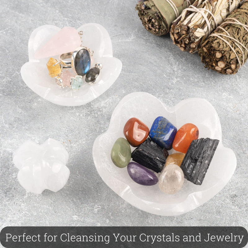 Wish Well Selenite Bowl for Crystal Charging, 4" Lotus Flower Crystal Bowl | 3 pc Lotus Flower Bowl for Cleansing Healing Stones, Protection Crystals, Spiritual Gifts & Decor, Crafted in Morocco 4" Lotus Flower Bowl