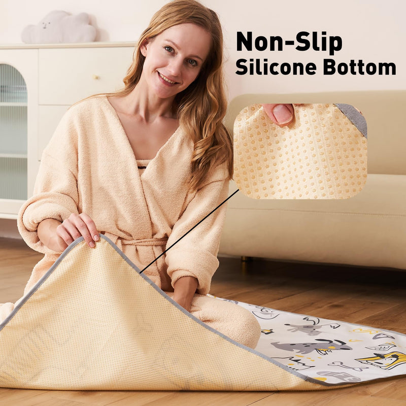 [Australia] - Baby Splat Mat for Under High Chair 51 x 51 Inch Waterproof and Washable Splash Mat Anti-Slip Floor Protector Under Highchair Mess Prevention (51" x 51", Beige Geometry) 51" x 51" 
