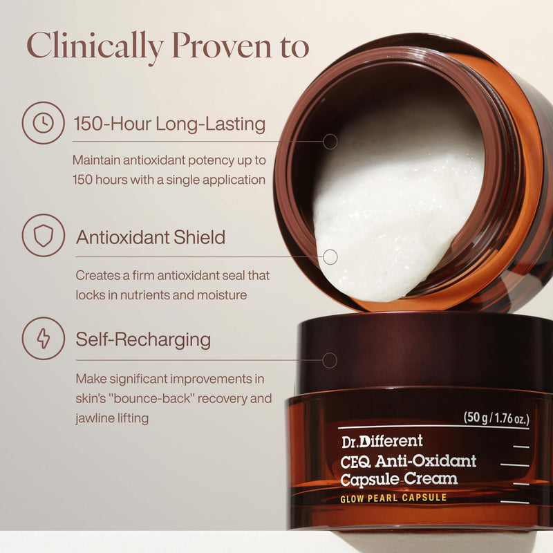 Dr.Different CEQ Anti-Oxidant Capsule Cream | Vitamin E Facial Cream with Vitamin C & CoQ10 for Anti Aging, Antioxidant & Uneven Skin Tone | K-Skincare made by Korean Dermatologist | 1.76 Oz, 50g