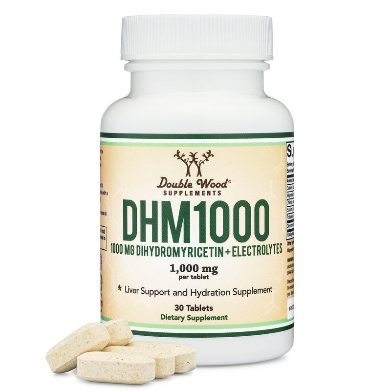 [Australia] - DHM1000 Dihydromyricetin (DHM) Tablets - Most Powerful DHM Supplement on The Market - 1,000mg (30 Count) Enhanced with Electrolytes for Hydration and Liver Support by Double Wood 