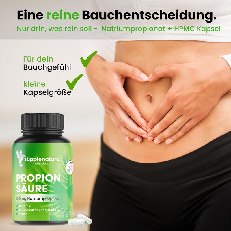 [Australia] - Propionic acid - 210 capsules (500mg) - high-purity sodium propionate - laboratory tested - vegan - German production - propionic acid capsules from SUPPLENATURA® neutral in taste 