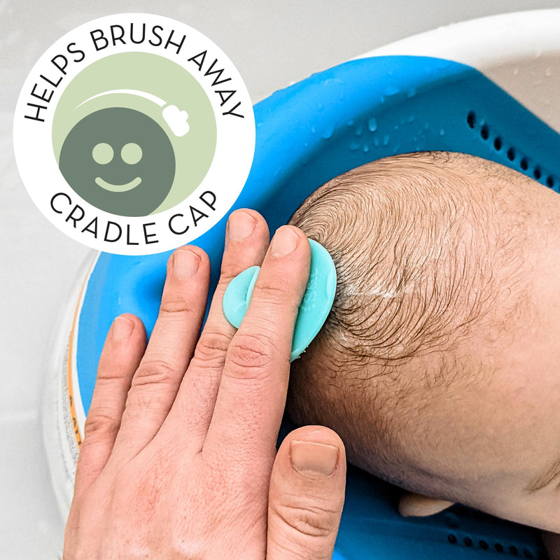 [Australia] - S&T INC. Exfoliating and Massaging Cradle Cap Bath Brushes for Baby, Silicone - 2 Inch x 2.5 Inch, Grey and Teal, 2 Pack 