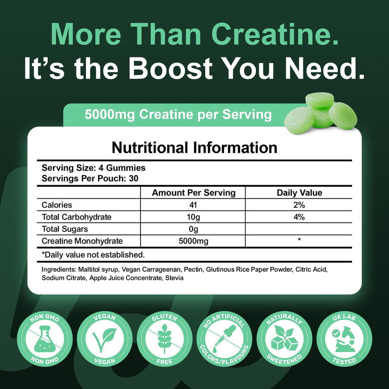 120Pcs Creatine Gummies 5000mg, Vegan and Sugar Free Creatine Monohydrate Gummies, Pre Workout Gym Supplement For Muscle Strength, Energy & Performance, 30 Days Supply for Men & Women