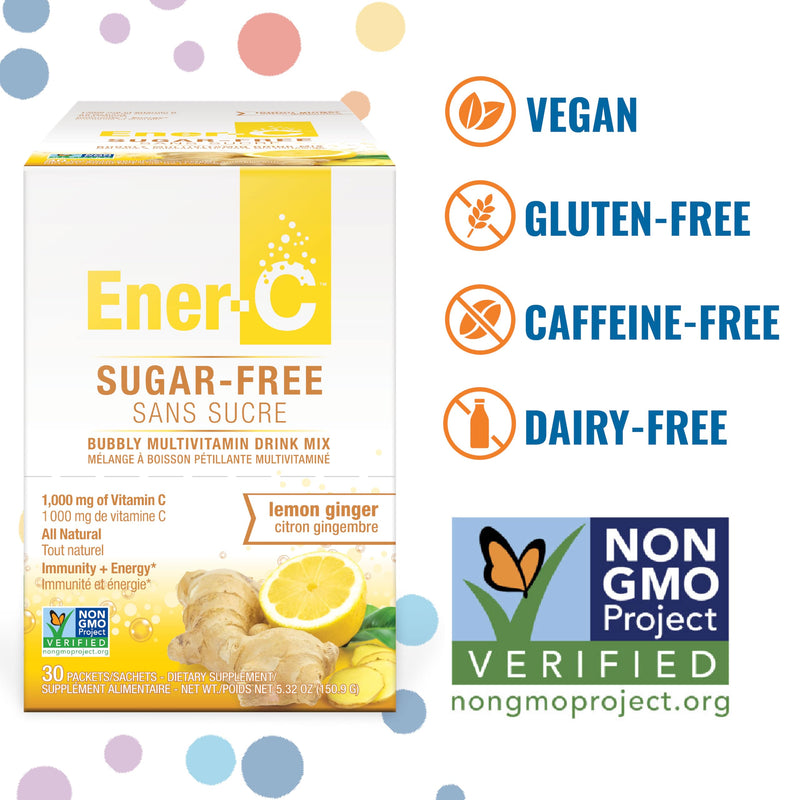 Ener-C Sugar Free Multivitamin Drink Mix - Lemon Ginger, 60 Count | Vitamin Powder for Water, Electrolytes Powder No Sugar, Hydration Boost Packets, Zero Sugar, Vitamin C & B12 Sugar Free Lemon Ginger 9.2 Ounce (Pack of 2)