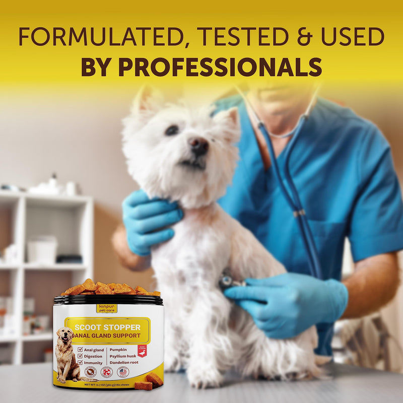Scoot Stopper Dog Soft Chews w/Fiber - Stool Hardener for Dog Anal Gland Treatment, Digestion Support -180 Tasty Chews w/Natural Flaxseed, Pumpkin and Psyllium Husk for Dog Comfort - PawsPlanet Australia