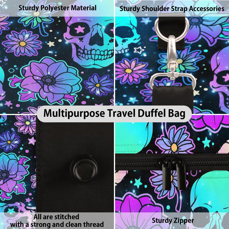 Travel Duffel Bag Skeleton Universe Flower Sport Tote Gym Bag Waterproof Foldable Carryon Weekend Overnight Training Handbag Sports Duffle Bags for Women Men Boys Girls B-Skeleton Universe Flower