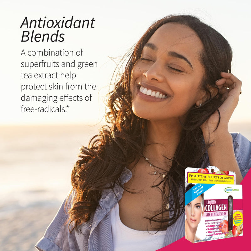 Applied Nutrition Liquid Collagen Skin Revitalization Drink (2 Pack) | Healthy-Looking Skin | 4,000 mg Collagen + Biotin + Silica | Strawberry Kiwi Flavor Collagen Drink | 2 X 10 Liquid Tubes