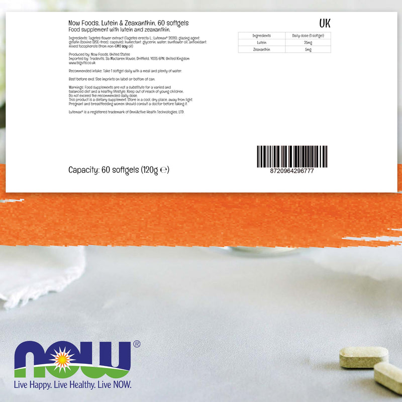 Now Foods, Lutein & Zeaxanthin, from Marigold Extract, 60 Softgels, Gluten-Free, Non-GMO