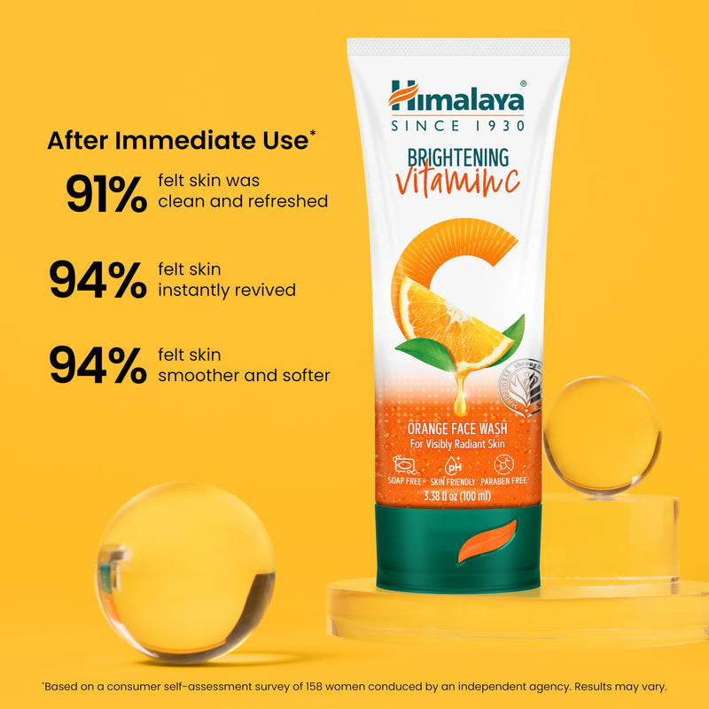 Himalaya Brightening Vitamin C Orange Face Wash, 3.38 fl oz | Gentle Facial Cleanser with Cellulose Beads & Amla Fruit Extract for Visibly Radiant Skin,Dermatologically Tested,ParabenFree 3.38 Ounce (Pack of 1)