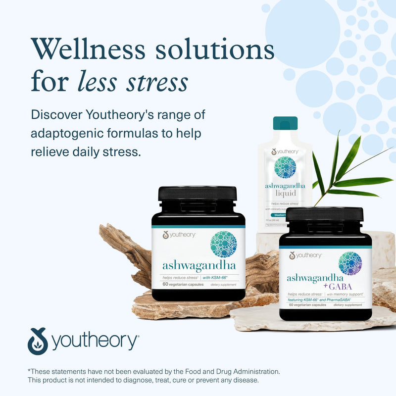 [Australia] - Youtheory Ashwagandha + GABA - Uses Organic KSM-66-1,000 mg Ashwagandha & 100 mg GABA - Cortisol, Energy, Stress & Memory Support Supplement - 60 Vegetarian Capsules (30-Day Supply) 