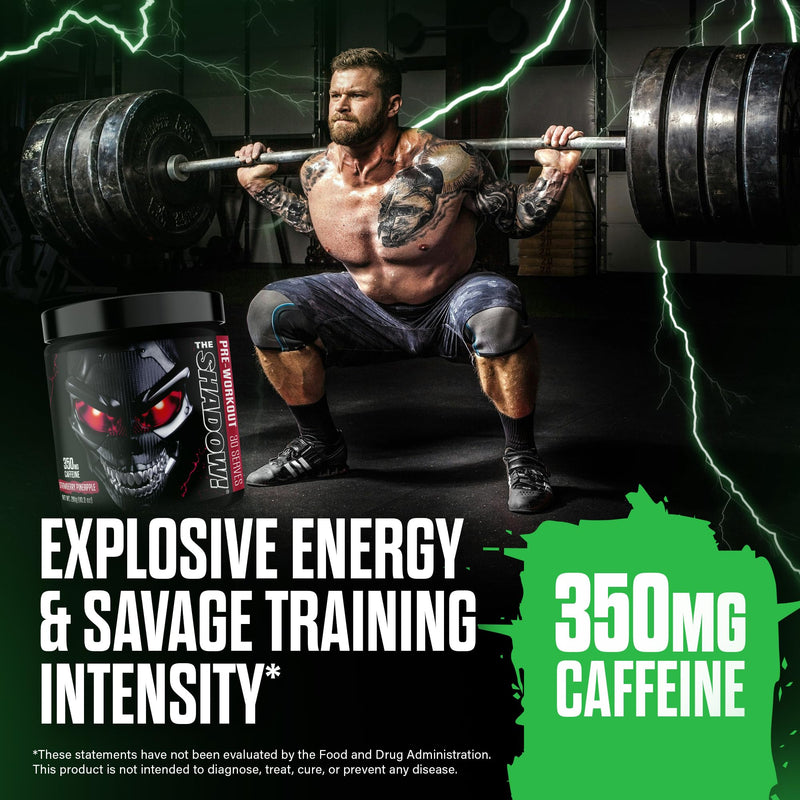 JNX Sports The Shadow! 350mg of Caffeine Hard Core Preworkout - Strawberry Pineapple 30 Servings | Electric Energy, Mental Focus & Superhuman Strength for Men & Women 30 Servings (Pack of 1)