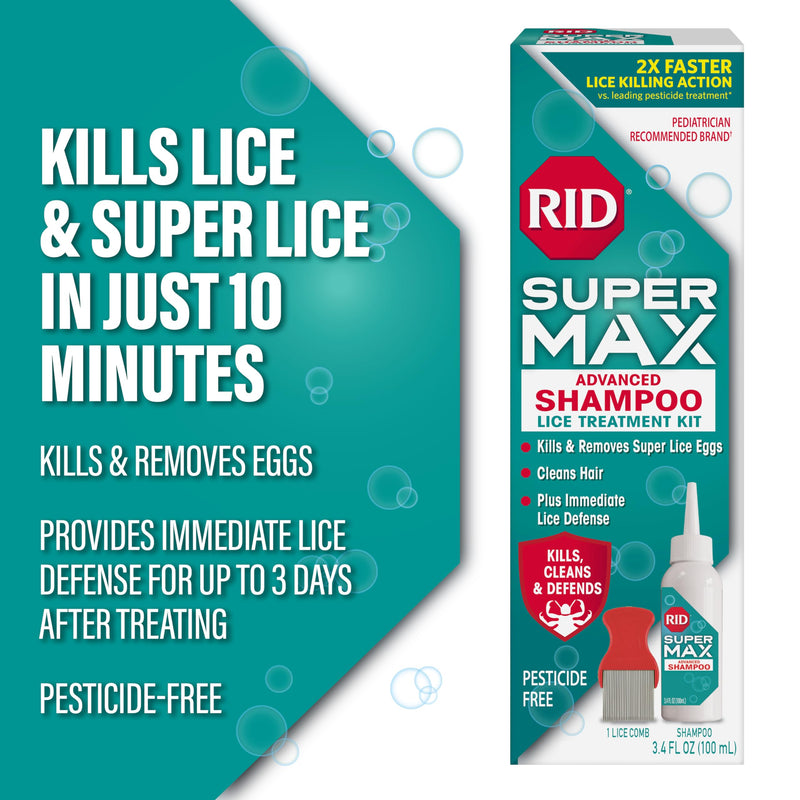 [Australia] - RID Super Max Advanced Shampoo Lice Removal Treatment, 3.4 Fl Oz, includes Nit Removal Comb 