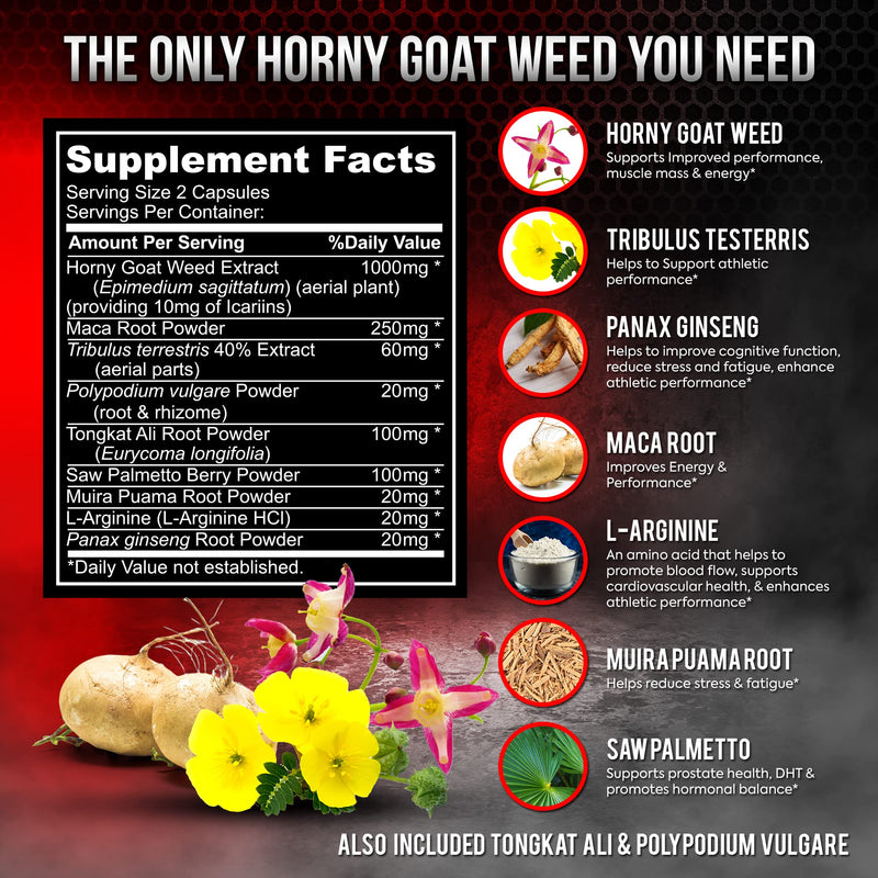 [Australia] - Super Strength 1590mg Horny Goat Weed 120 Capsules With Maca Arginine & Ginseng - Naturally Boost your Health, Workout Performance, Endurance & Energy, Joint Health For Men & Women (120C) 