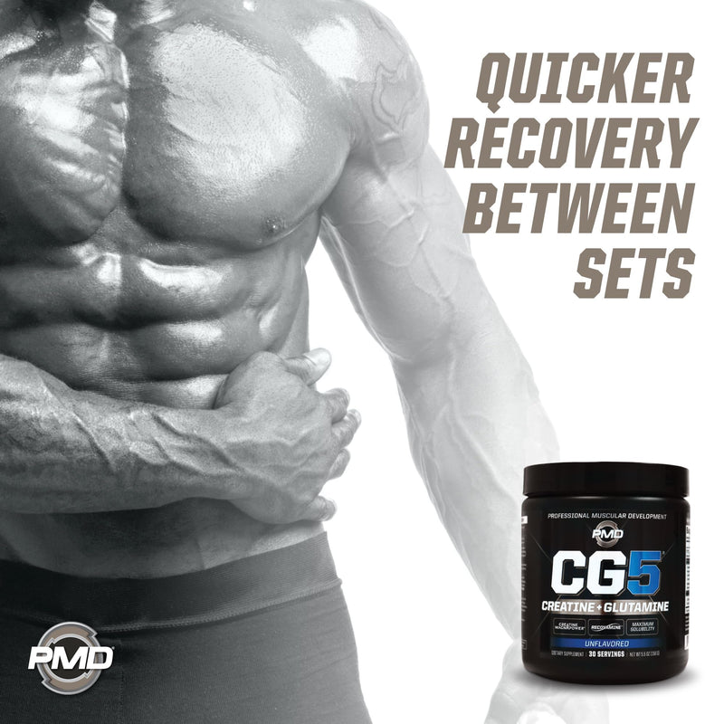 [Australia] - PMD Sports CG5 Premium Creatine & L Glutamine Powder, Power Recovery, Build Lean Muscle, Increase Workout Performance, Maximum Strength Pre Workout & Post Workout, Unflavored, 30 Servings 5.5 Ounce (Pack of 1) 