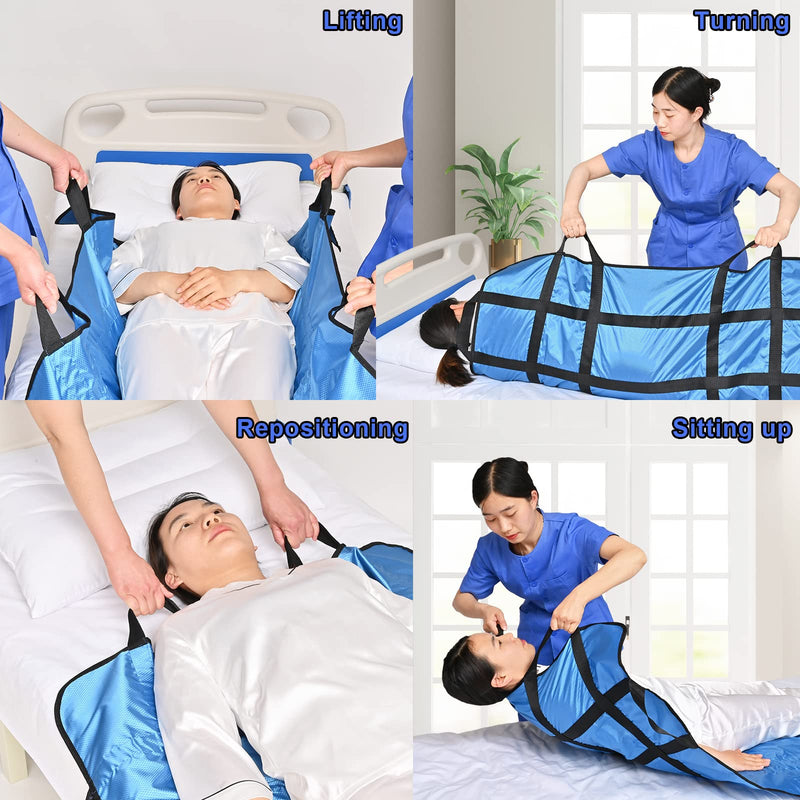 [Australia] - Positioning Bed Pad with Handles 48" X 40"Elderly Lifting Devices Transfer Board Slide Sheet Patient Transfer Board Draw Sheets Sling Transfer Belt with Handles Waterproof Reusable Washable Blue 