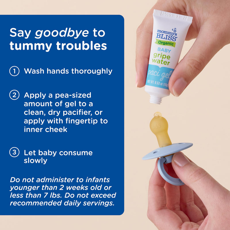 [Australia] - Mommy's Bliss Organic Gripe Water Pacifier Gel for Newborns, Relieves Occasional Stomach Discomfort from Gas, Colic & Fussiness*, Age 2 Weeks +, 0.53 Oz (45 Servings) Organic Gripe Water Gel 