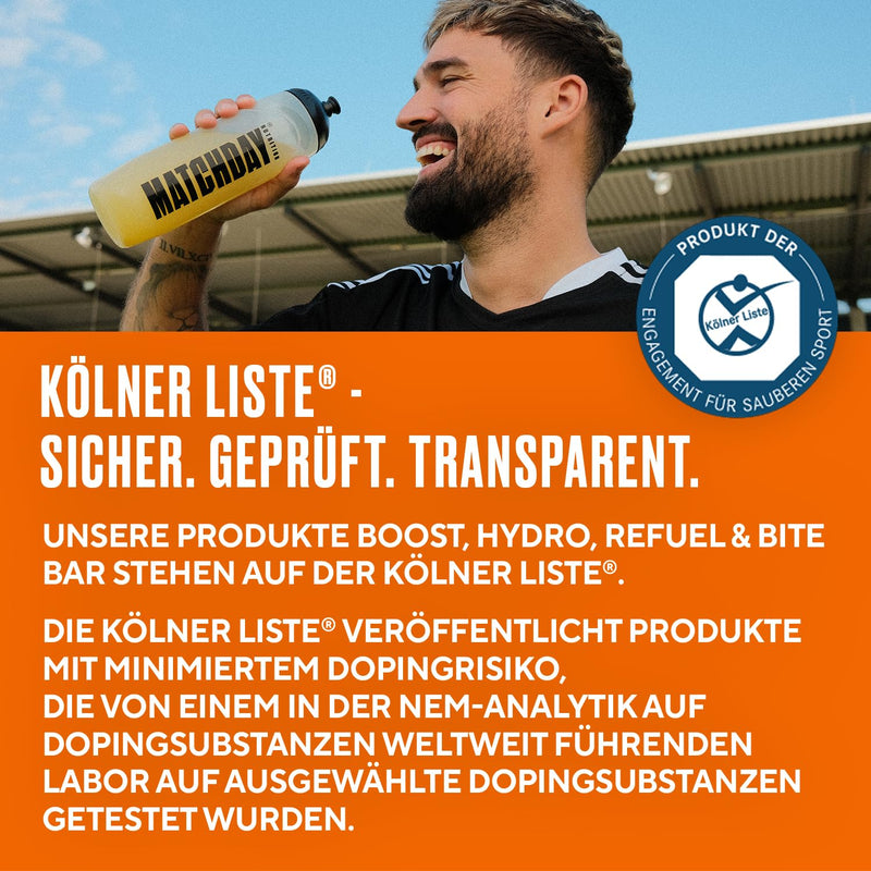 MATCHDAY NUTRITION Boost for Footballers | ATP Booster | Sports Drink with Amino acids and carbohydrates | 20 Servings for Increased Speed, Explosiveness and Endurance (Ice Tea Peach)