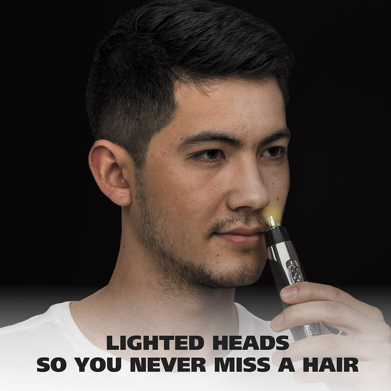 [Australia] - Wahl Lighted Battery Nose Hair Trimmer for Men & Women. Painless, Easy to See Nose, Ear, and Eyebrow Trimming with Built in Light, Battery Included. – Model 3023283 Black/Silver 3 Piece Set 