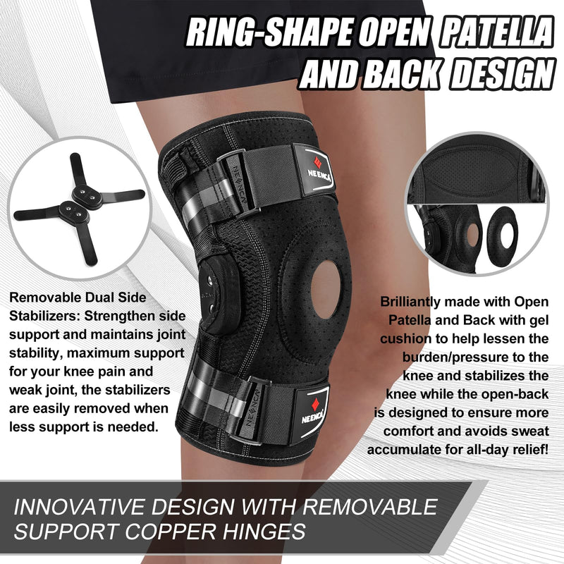 [Australia] - NEENCA Professional Knee Brace for Knee Pain, Adjustable Hinged Knee Support with Removable Side Stabilizers, Strong Stability for Joint Pain Relief, Arthritis, Meniscus Tear, ACL, PCL, Runner, Sports Large Black - Single 