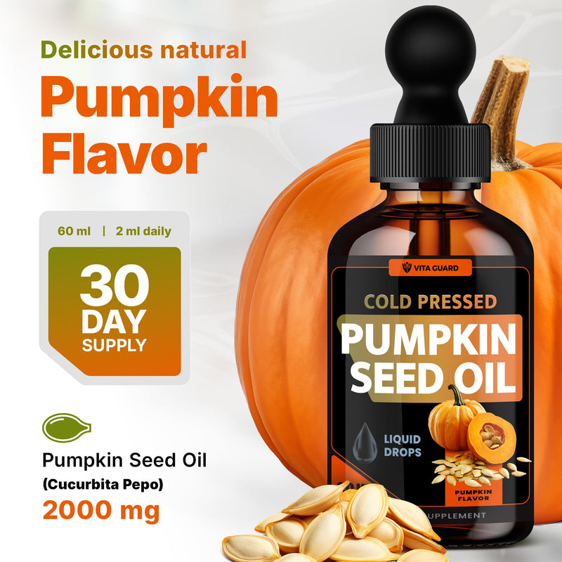 [Australia] - Cold Pressed Pumpkin Seed Oil Liquid Drops ‚Äì 2000mg per Serving | Vegan, Gluten-Free, Non-GMO | Hair, Skin & Prostate Support | Natural Pumpkin Flavor | 60ml Dietary Supplement 
