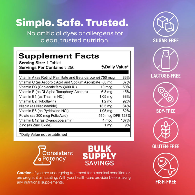 NutraBulk Children’s Chewable Multi-Vitamins - Promoting Kids' Overall Development - USA-Made, May Help to Support Immune, Bone, Brain & Overall Well Being- Vegan & Gluten Free - 250 Cherry Tablets | Fun Animal Shapes & Fruity Flavors, No Artificial Dy...