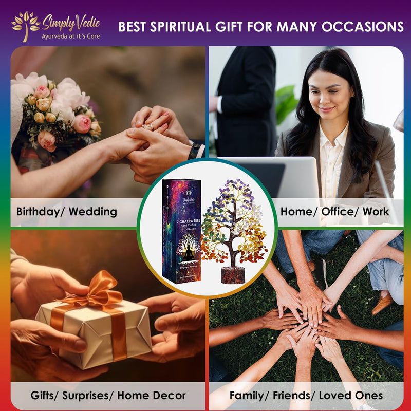 [Australia] - Simply Vedic 7 Chakra Crystal Tree of Life| for Positive Energy, Happiness, Chakra Activation| Natural Healing Gemstone Money Tree Feng Shui Spiritual Gift Home Decor 