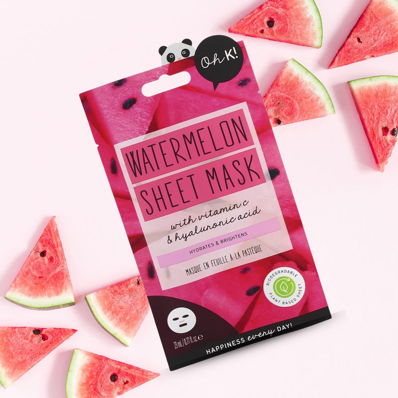 Oh K! Sheet Mask - Watermelon - Moisturizing Face Mask - Hydrating Face Sheets - Enriched with Hyaluronic Acid, Vitamin C - Korean Skincare - 1 Pc 1 Count (Pack of 1)