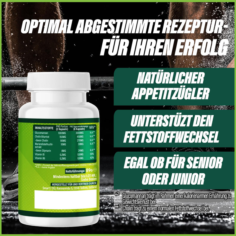 [Australia] - GREEN BURN® Appetite Suppressant Capsules - Extremely High Dose with Glucomannan, Choline, Vitamin B1 + B6 - Dietary Supplement for Women & Men - Support for Losing Weight & Metabolism - Fast & Strong Green Burn 