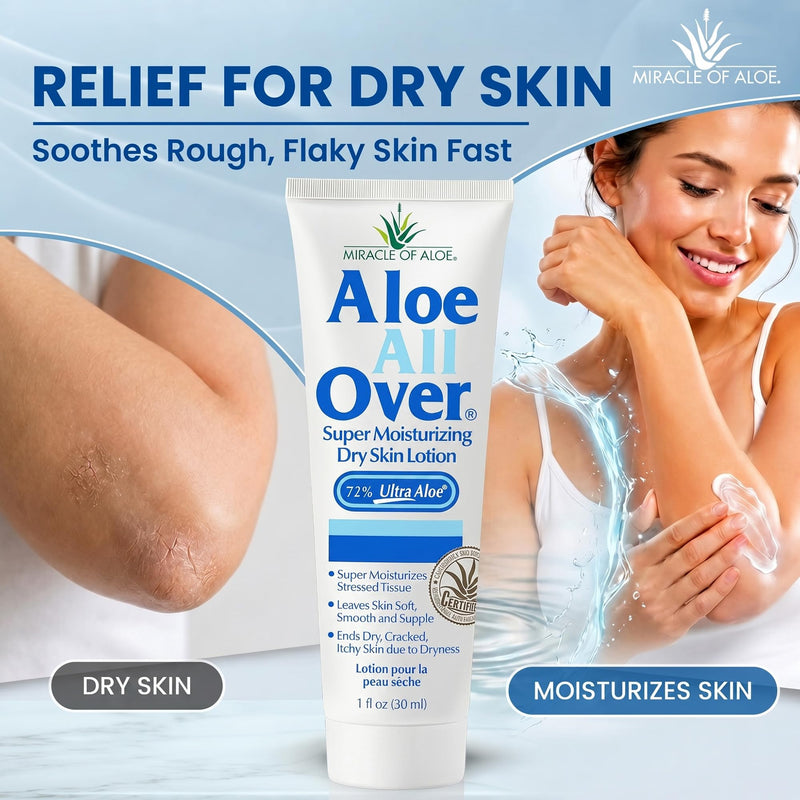 Miracle of Aloe Aloe Vera Lotion, 72% UltraAloe Gel, Dry Skin, 1 Oz, 3 Pack | For Face, Hands & Body Moisturizer, After Sun Lotion For Men, Women & Kids, With Chamomile & Vitamin E, Travel Size 1 Ounce (Pack of 3)