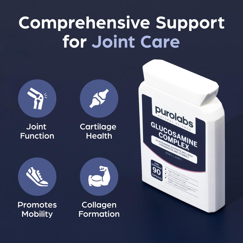 Purolabs Glucosamine Complex – High Strength Glucosamine & Chondroitin with Vitamin C – Advanced Joint Care Supplements for Women & Men to Support Mobility & Flexibility – 90 Capsules