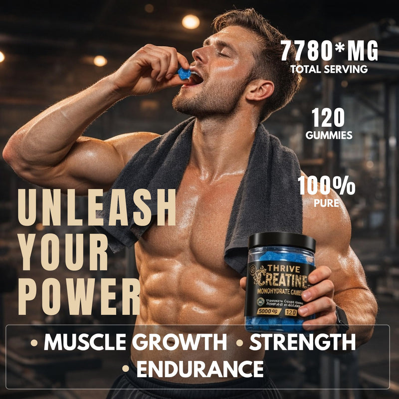 Creatine Monohydrate Gummies 5000mg | 120 High Potency Vegan Gummies (30 Day Supply) | Supports Muscle Growth, Strength & Endurance with L-Taurine, Betaine Anhydrous & Alpha GPC | for Men & Women Creatine Monohydrate