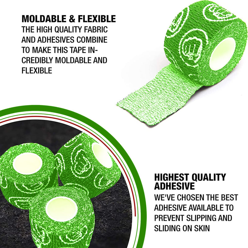 WOD Nation Flexible Hook-Grip Athletic Tape – Easy-Tear, Sweat-Proof Thumb & Finger Strips for Weightlifting 3 Pack Green