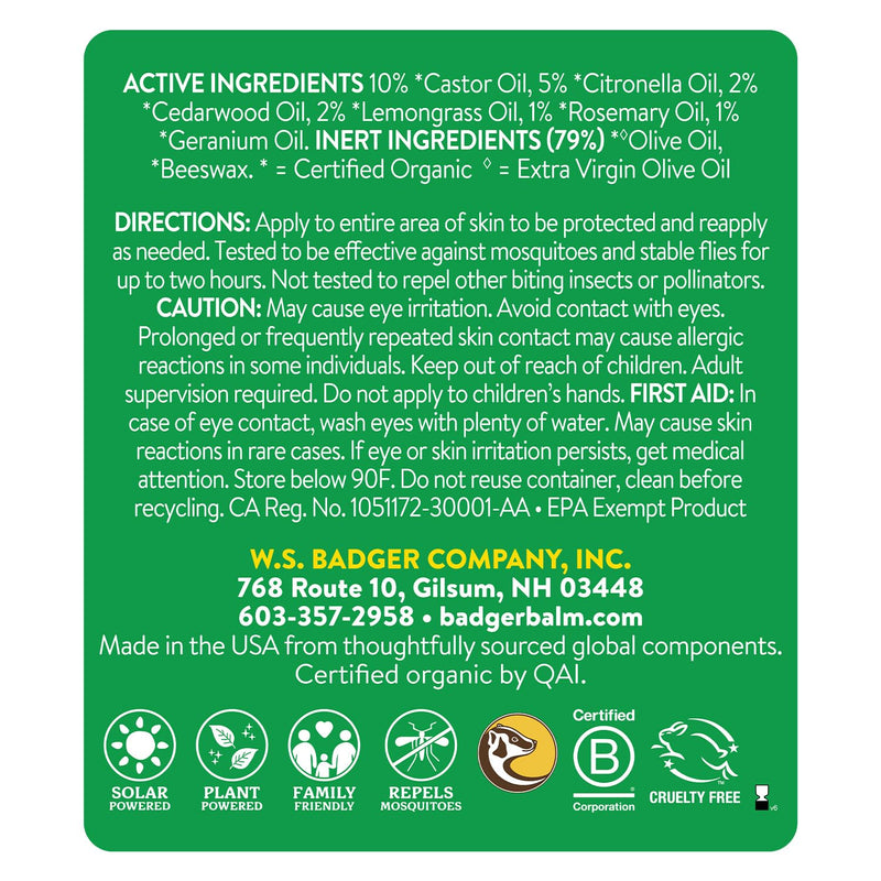 [Australia] - Badger Bug Repellent, Easy to Use Travel Stick, DEET-Free Mosquito Repellent & Insect Protection, Certified Organic Essential Oil Balm 0.6 Ounce (Pack of 1) 