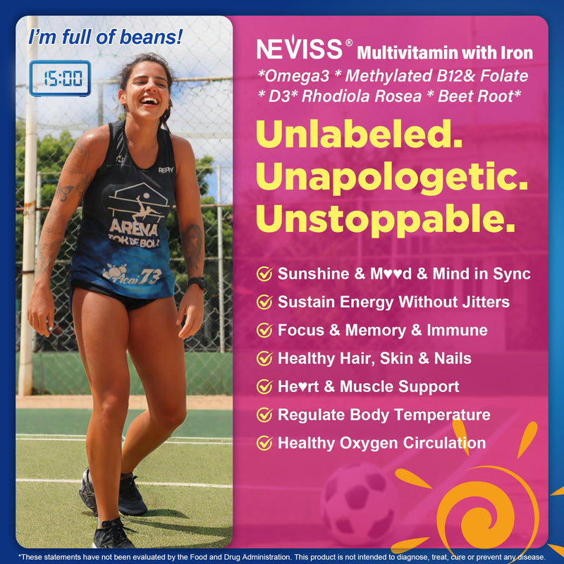 NEVISS Methylated Multivitamin Gummies for Women, Bariatric Multivitamin with Iron, Omega-3, B6, Folate, B12, Inositol, Daily Vitamin Gummy ALA | Beet Root | Astaxanthin, Energy, Brain, Antioxidant