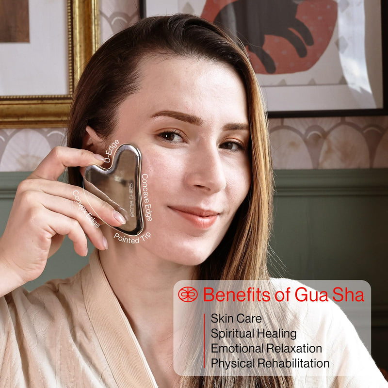 [Australia] - Rena Chris Gua Sha Facial Tools, Stainless Steel Guasha Tool for Acupuncture, Manual Massage Sticks for Jawline Sculpting and Puffiness Reducing, Gua Sha Scraping Massage Tool, Skin-Care Tool Silver 