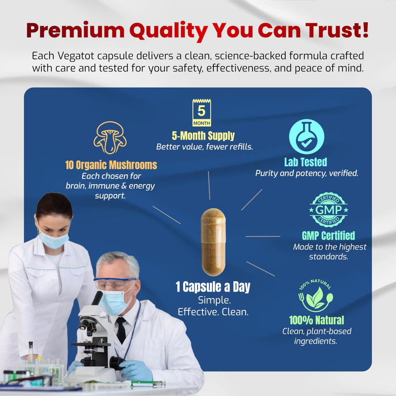 [Australia] - 10 in 1 High Strength Mushroom Supplement - Lions Mane, Cordyceps, Reishi - Brain Supplements for Memory and Focus ** 5-Month Supply 