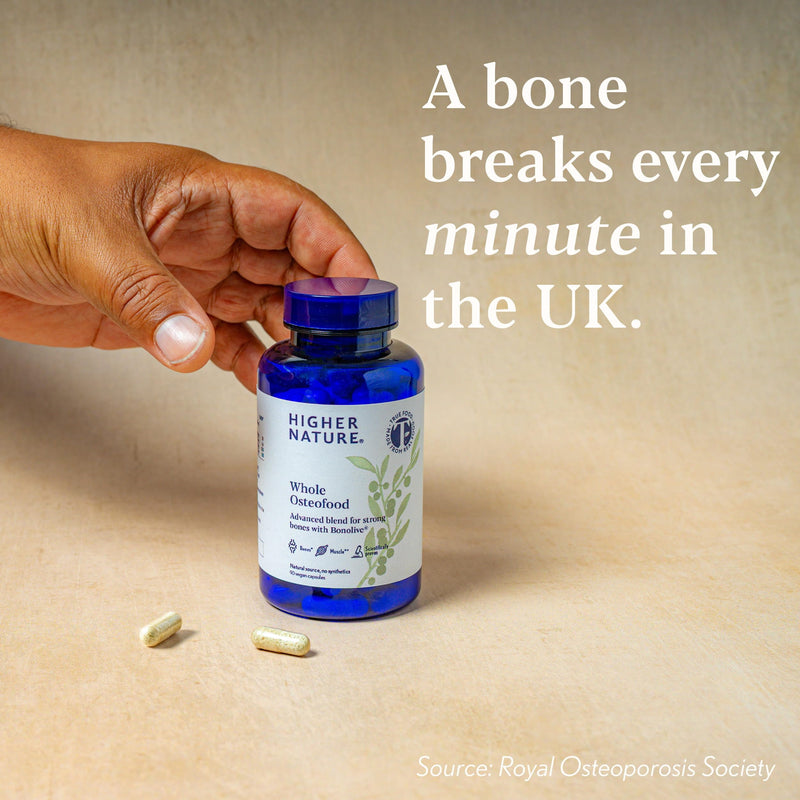 Higher Nature - Whole Osteofood - Supports Healthy Bones & Teeth - Magnesium, Calcium, Vitamin D3 & K2 - Improved Bone Strength & Density - Joint Care - True Food® Formula - 90 Capsules
