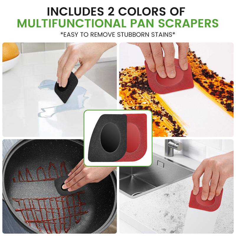 [Australia] - Cast Iron Scrubber & Cleaner Scraper Kit - Upgraded Handle 316L Stainless Steel Chainmail Scrubber for Cast Iron Pans, Dish Scrub Brush Scouring Pad for Cookware Corners Deep Cleaning - Black 