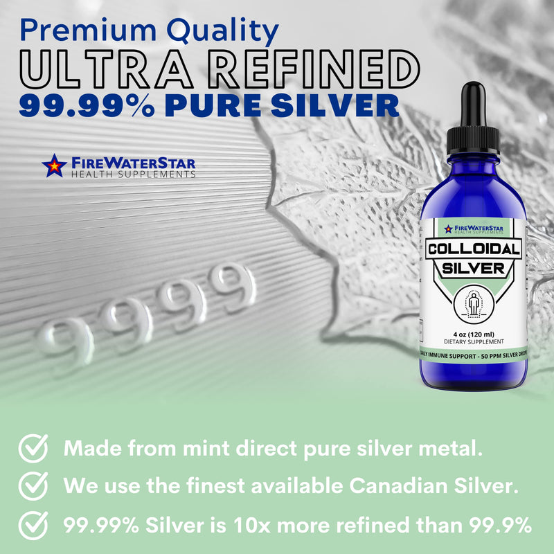 [Australia] - FWS Colloidal Silver for Immune Support - 99.99% Pure Silver Colloidal - 4 oz - 60 Servings - 2 Month Supply - Glass Bottle - 50 ppm Coloidal Silver Drops - Clear Liquid Silver - Plata Coloidal Dropper 
